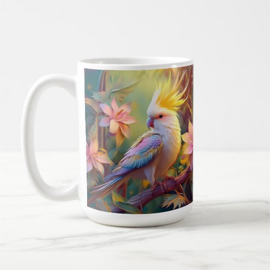 虹色の翼のオカメインコ ファンタジー・バード コーヒーマグカップ (左)