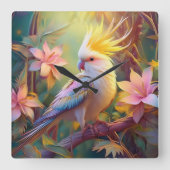 虹色の翼のオカメインコ ファンタジー・バード スクエア壁時計 (正面)