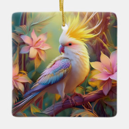 虹色の翼のオカメインコ ファンタジー・バード セラミックオーナメント