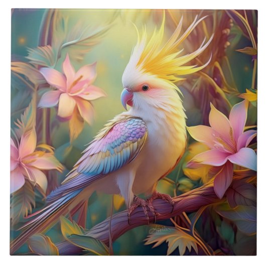 虹色の翼のオカメインコ ファンタジー・バード タイル (正面)