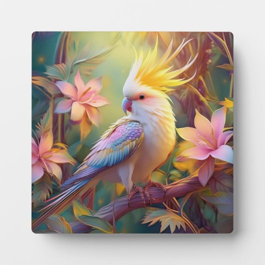 虹色の翼のオカメインコ ファンタジー・バード フォトプラーク (正面)