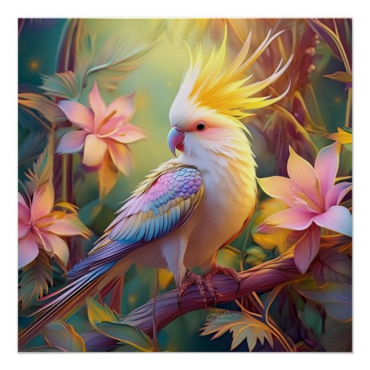 虹色の翼のオカメインコ ファンタジー・バード ポスター (正面)