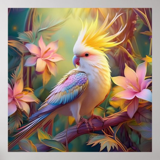 虹色の翼のオカメインコ ファンタジー・バード ポスター (正面)