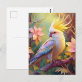 虹色の翼のオカメインコ ファンタジー・バード ポストカード (正面/裏面)