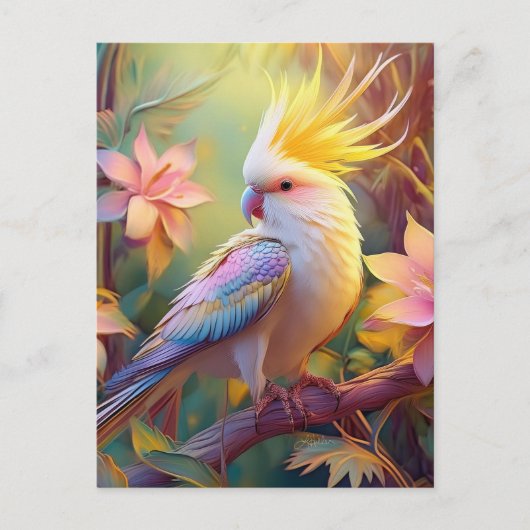 虹色の翼のオカメインコ ファンタジー・バード ポストカード (正面)