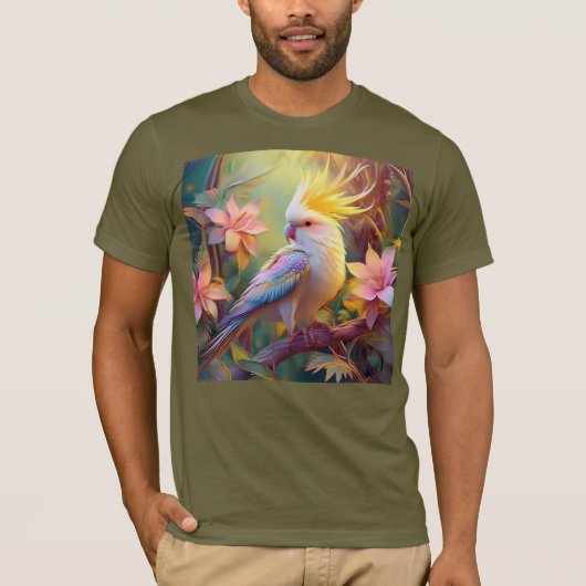 虹色の翼のオカメインコ ファンタジー・バード Tシャツ (正面)