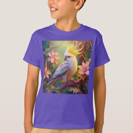 虹色の翼のオカメインコ ファンタジー・バード Tシャツ (正面)