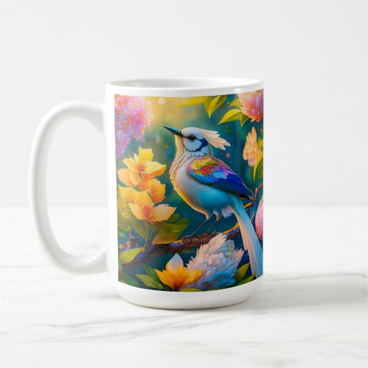 虹色の翼を持つカケス幻想の鳥 コーヒーマグカップ (左)