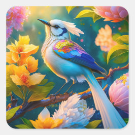 虹色の翼を持つカケス幻想の鳥 スクエアシール
