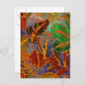 虹色の背景にアートの秋の落ち葉 ポストカード (正面/裏面)