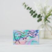 虹色の背景にフェイクある音楽少女 名刺 (スタンド正面)