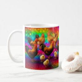 虹色の背景のニワトリたち コーヒーマグカップ