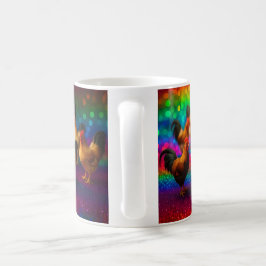 虹色の背景のニワトリたち コーヒーマグカップ
