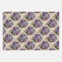 虹色の花きらびやかな金ゴールドギフトラップセット ラッピングペーパーシート