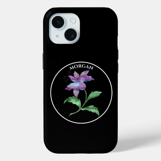 虹色の花、黒い丸、名前 Case-Mate iPhoneケース (裏面)