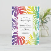 虹色の葉の模様 ゲイ レズビアン 結婚式 招待状 (スタンド正面)