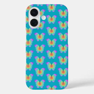 虹色の蝶パターン iPhone 16ケース