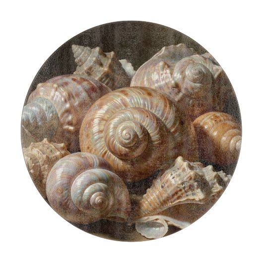 虹色の貝殻静物画  カッティングボード (正面)