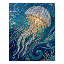 虹色の輝きのクラゲ 海のモザイクアート