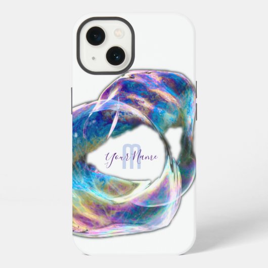 虹色の輝きの泡のモノグラム! iPhoneケース (裏面)