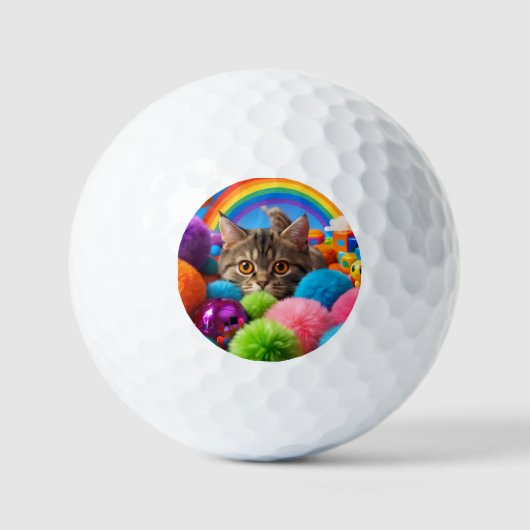 虹色の遊び時間 かわいいトラ猫 ゴルフボール (正面)