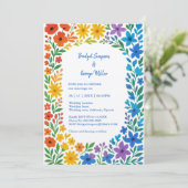 虹色の野生の花をあしらった、素朴なフローラルウェディング 招待状 (スタンド正面)