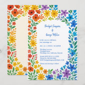 虹色の野生の花をあしらった、素朴なフローラルウェディング 招待状 (正面/裏面)