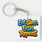 虹色の釣り好きデザイン Eat Sleep Fish Repeat Rainbow キーホルダー (正面)