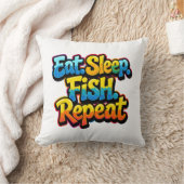 虹色の釣り好きデザイン Eat Sleep Fish Repeat Rainbow クッション (ブランケット)