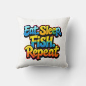 虹色の釣り好きデザイン Eat Sleep Fish Repeat Rainbow クッション (裏面)