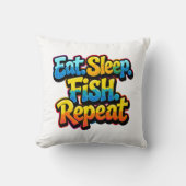 虹色の釣り好きデザイン Eat Sleep Fish Repeat Rainbow クッション (正面)
