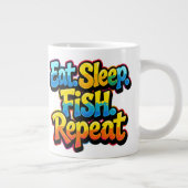 虹色の釣り好きデザイン Eat Sleep Fish Repeat Rainbow ジャンボコーヒーマグカップ (右)