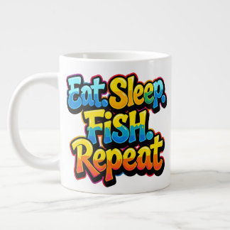 虹色の釣り好きデザイン Eat Sleep Fish Repeat Rainbow ジャンボコーヒーマグカップ