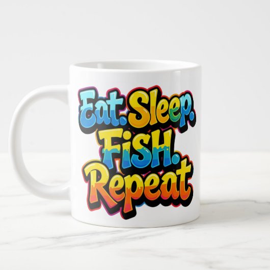 虹色の釣り好きデザイン Eat Sleep Fish Repeat Rainbow ジャンボコーヒーマグカップ (左)
