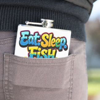 虹色の釣り好きデザイン Eat Sleep Fish Repeat Rainbow フラスク