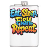 虹色の釣り好きデザイン Eat Sleep Fish Repeat Rainbow フラスク (正面)