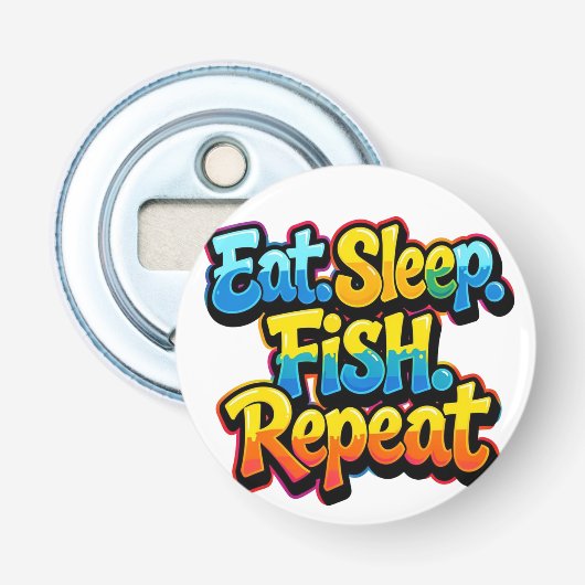 虹色の釣り好きデザイン Eat Sleep Fish Repeat Rainbow 栓抜き (正面)