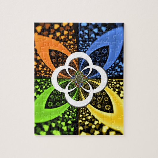 虹色の青い緑の黄色のハート ジグソーパズル (縦)