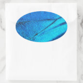 虹色の青い蝶の羽 楕円形シール (バッグ)