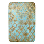 虹色の青い金ゴールドのグリッターの人魚の魚スケール バスマット (正面縦)