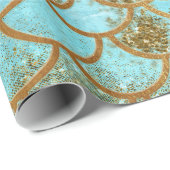 虹色の青い金ゴールドのグリッターの人魚の魚スケール ラッピングペーパー (ロールコーナー)