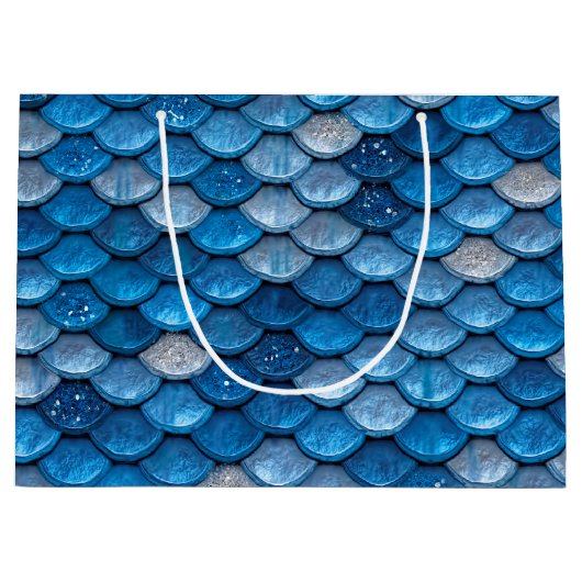 虹色の青グリッター光沢のある人魚はかりで測 ラージペーパーバッグ (正面)