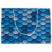 虹色の青グリッター光沢のある人魚はかりで測 ラージペーパーバッグ (裏面)