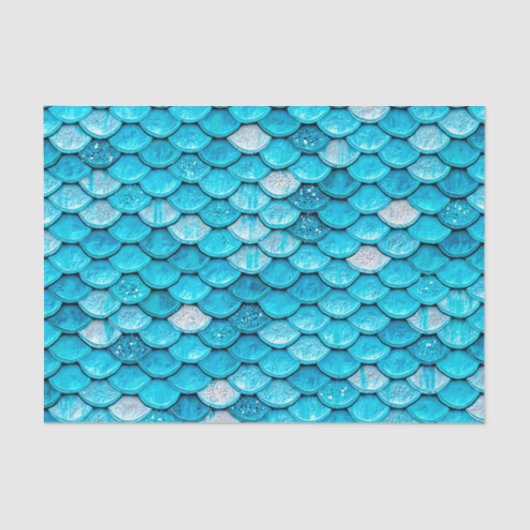 虹色の青グリッター光沢のある人魚はかりで測 薄葉紙 (正面)