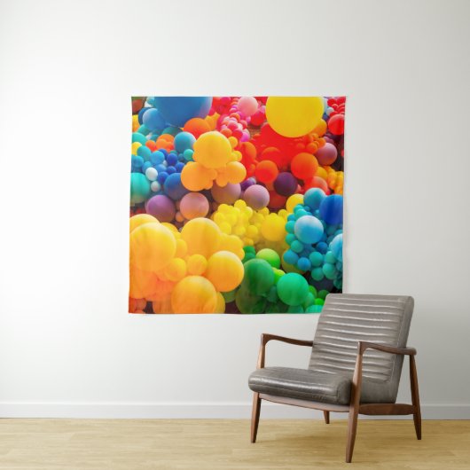 虹色の風船が絡み合った明るい抽象的な背景 タペストリー (インサイチュ)