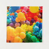 虹色の風船が絡み合った明るい抽象的な背景 タペストリー (正面)