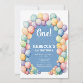 虹色の風船アーチ 誕生日 どんな年齢でも 招待状 (正面)