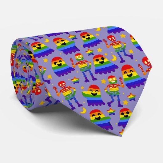 🦇🌈 虹色の骨と星 ネクタイ (ロール)