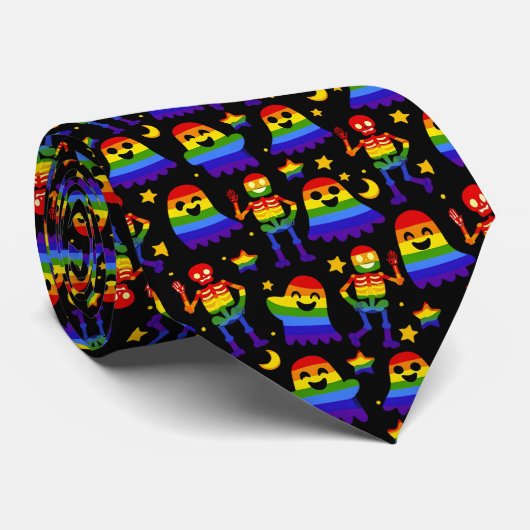 🦇🌈 虹色の骨と星 ネクタイ (ロール)