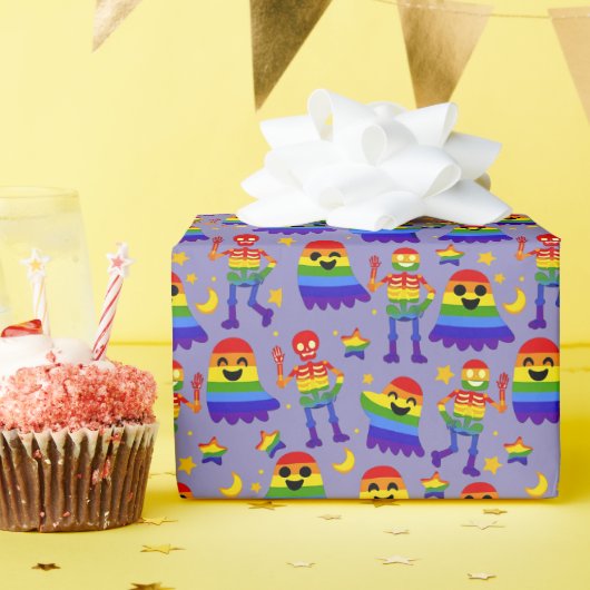 🦇🌈 虹色の骨と星  ラッピングペーパー (誕生日パーティー)